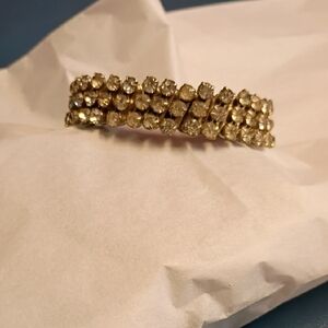 Vintage Silver Rhinestone Triple Layer Stone Stretch Bracelet Sparkly